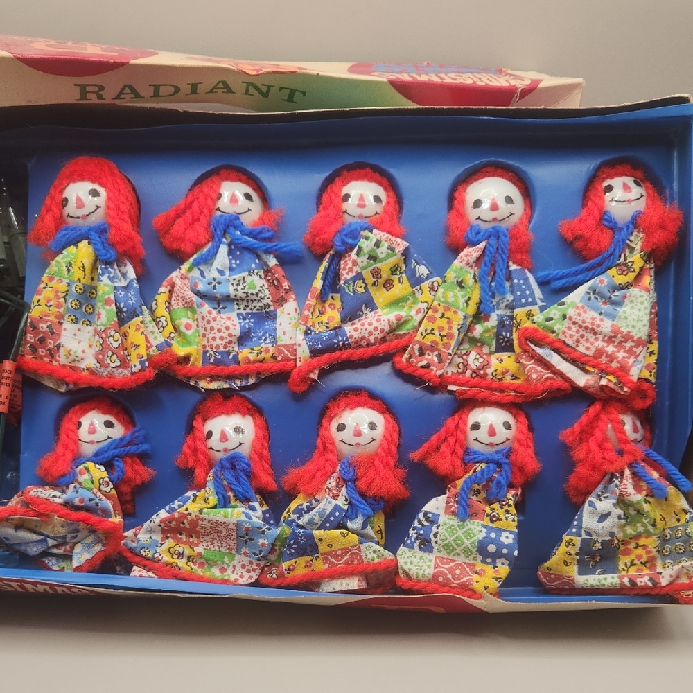 Vintage Radiant Rag Dolls Christmas Lights 10 Rag Dolls WORKING